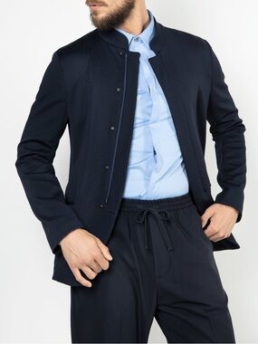 Emporio Armani Navy Textured Knit Jacket w/Zipper, Size IT 52/US Large, EUC